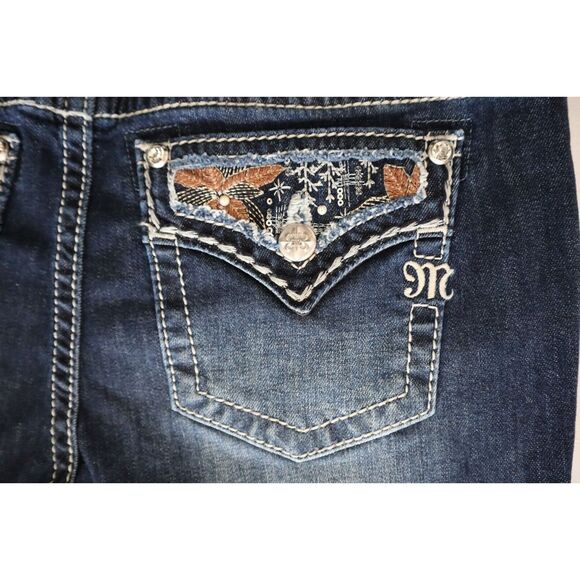 Miss Me M3953B Women's Sz 33 Dk Blue Floral Paradise Mid-Rise Bootcut Jeans - Picture 7 of 13